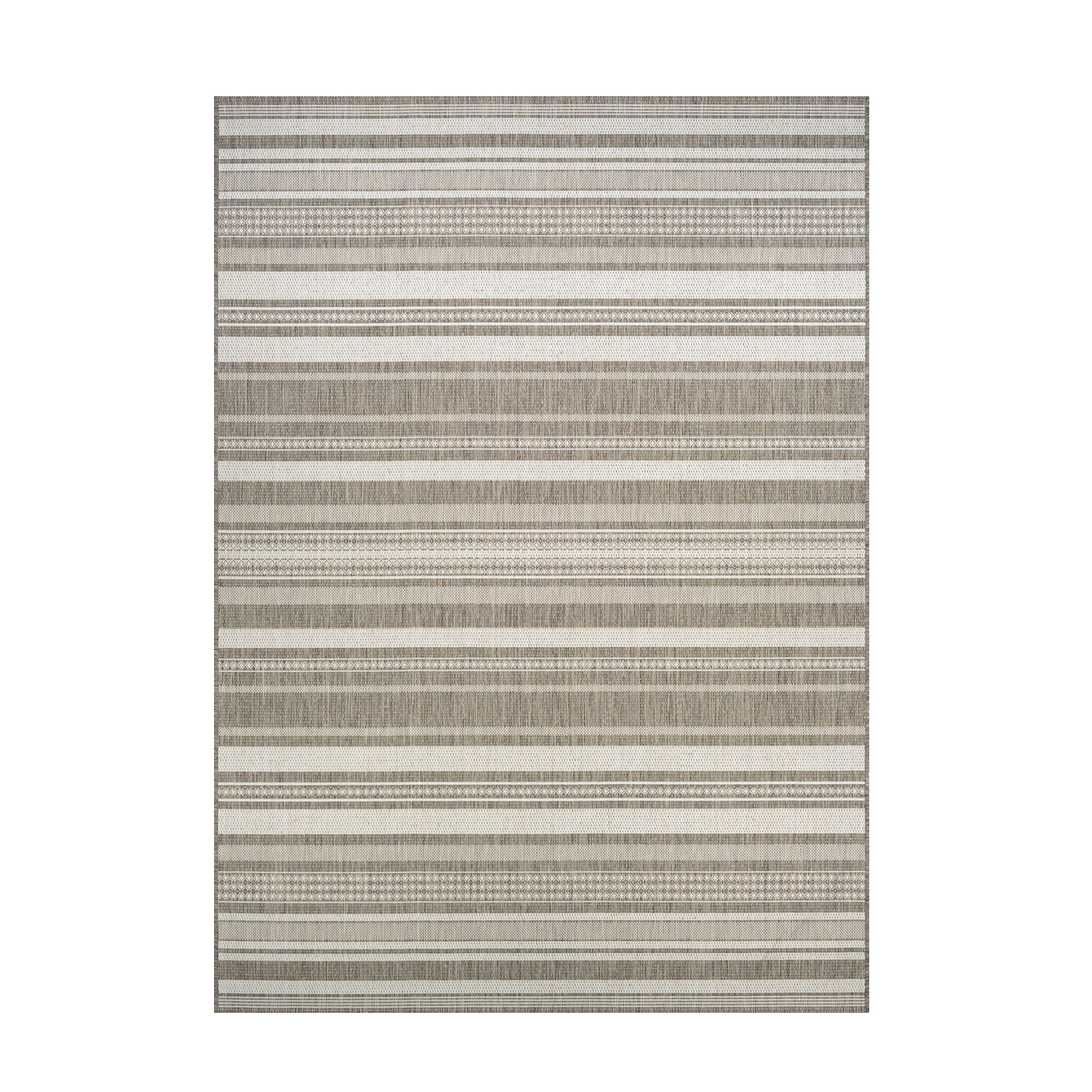Champagne-Taupe Striped Synthetic 5' x 7' Indoor/Outdoor Rug