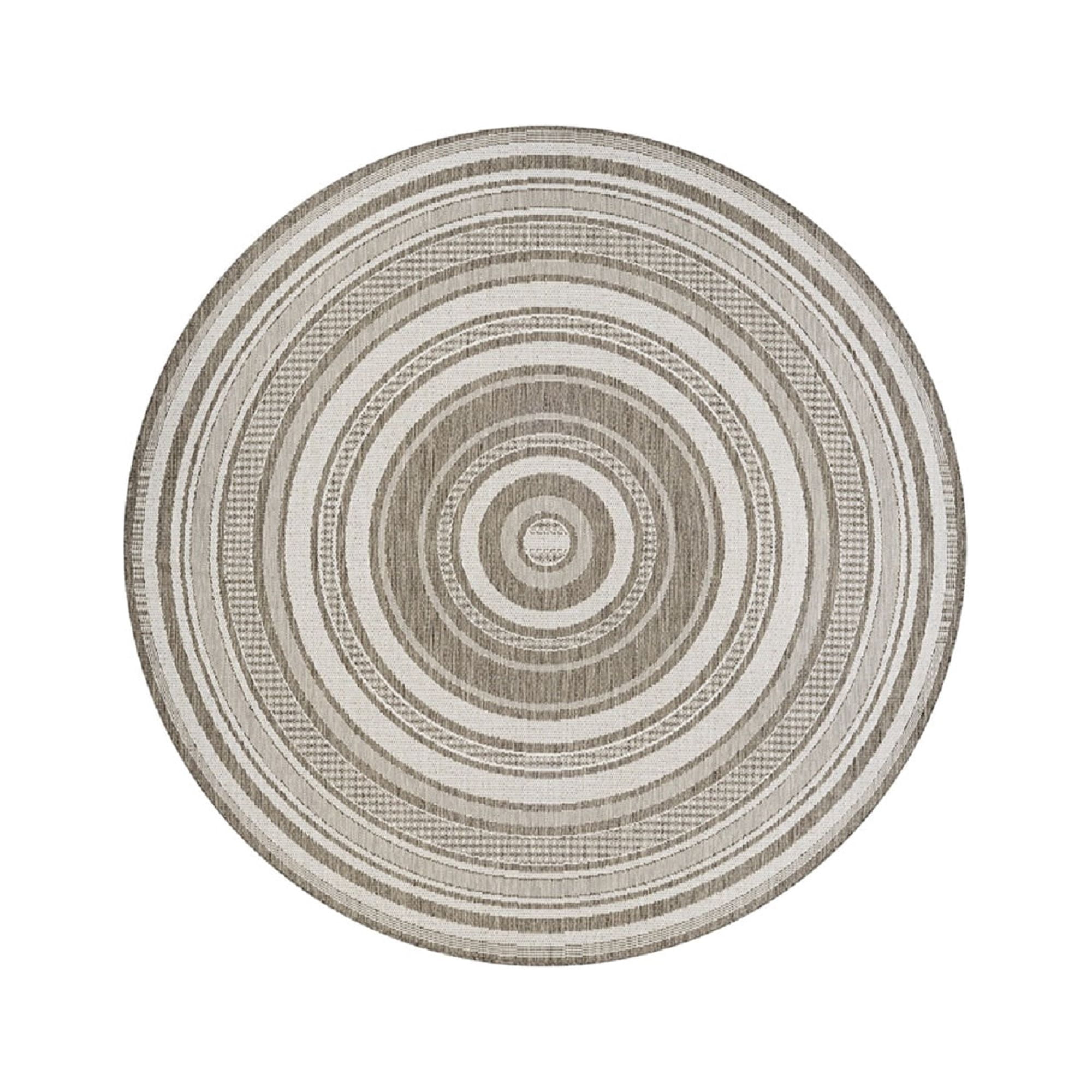Couristan 7.5' Striped Indoor Outdoor Round Area Throw Rug - Taupe Brown and Cream