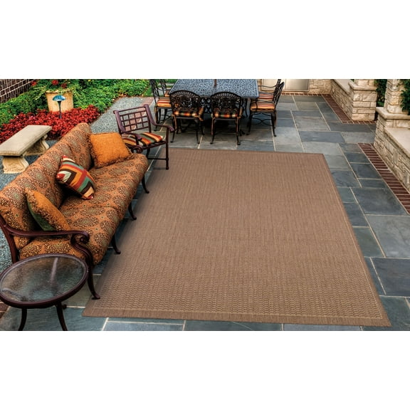 Couristan Recife Saddle Stitch Indoor /Outdoor Area Rug, Cocoa- Natural, 3'9" x 5'5"