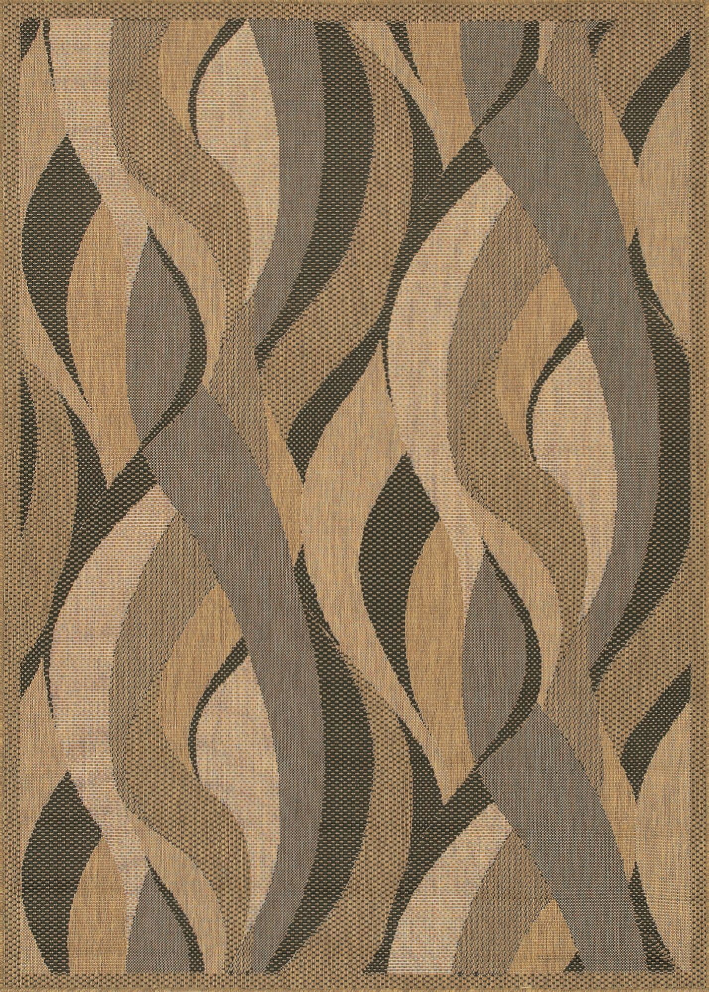 Rectangular Black and Beige Synthetic Flat Woven Rug