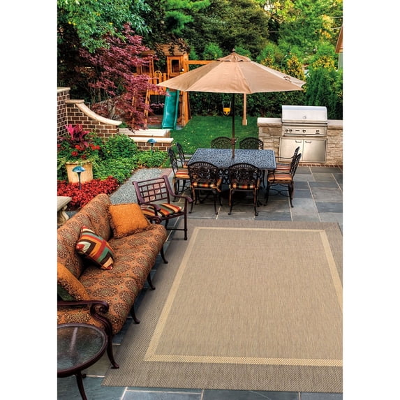 Couristan 2.25' x 11.75' Bordered Indoor Outdoor Area Throw Rug Runner - Beige and Brown