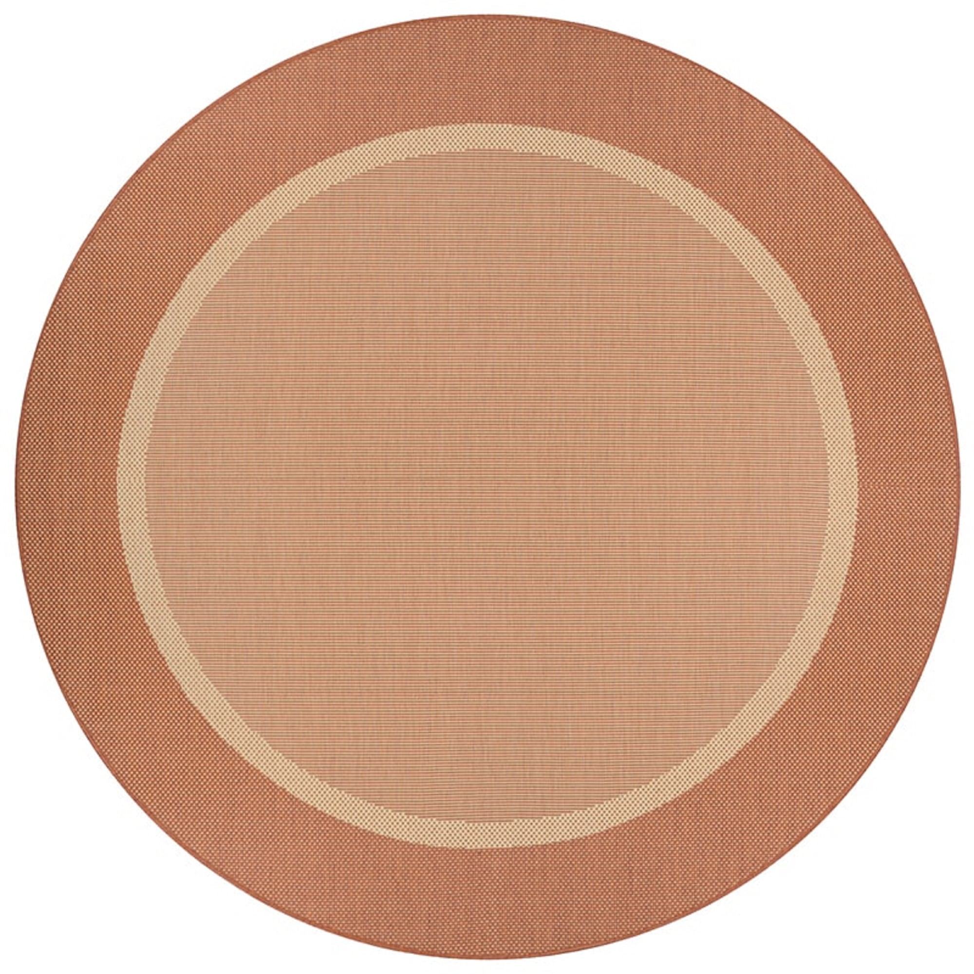 Terracotta and Natural Round Flat Woven Outdoor Rug, 7'6"