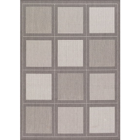Couristan 3.75' x 5.25' Gray and White Square Pattern Rectangular Polypropylene Area Throw Rug