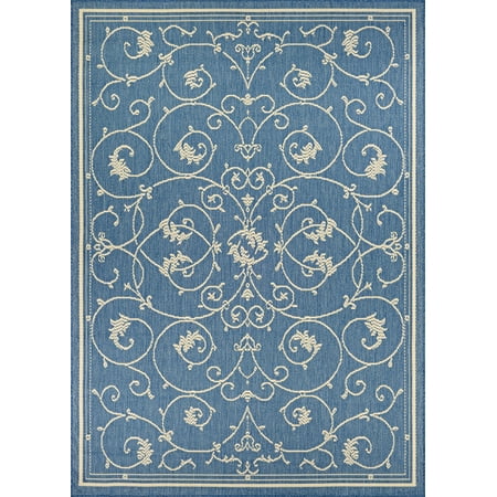 Couristan Recife Veranda 7'6" X 10'9" Ivory- Blue Outdoor Rug