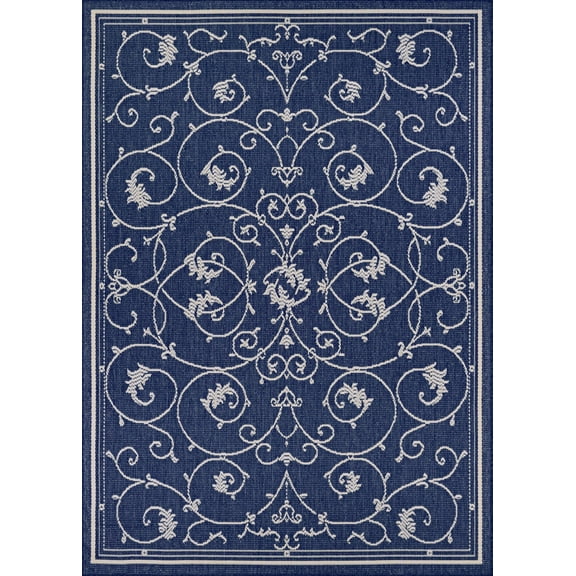 Couristan Recife Veranda Indoor / Outdoor Area Rug, Ivory- Indigo Blue, 2'3" x 11'9" Runner