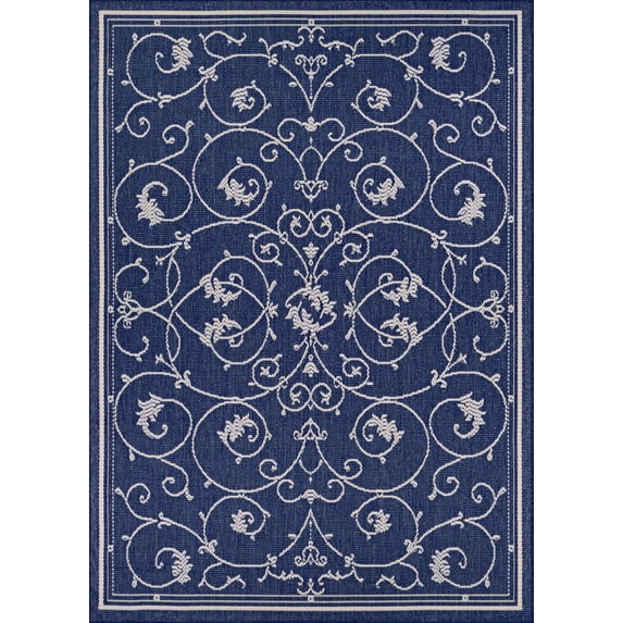 Couristan 2.25' x 11.75' Indigo and Ivory Rectangular Polypropylene Area Runner Rug