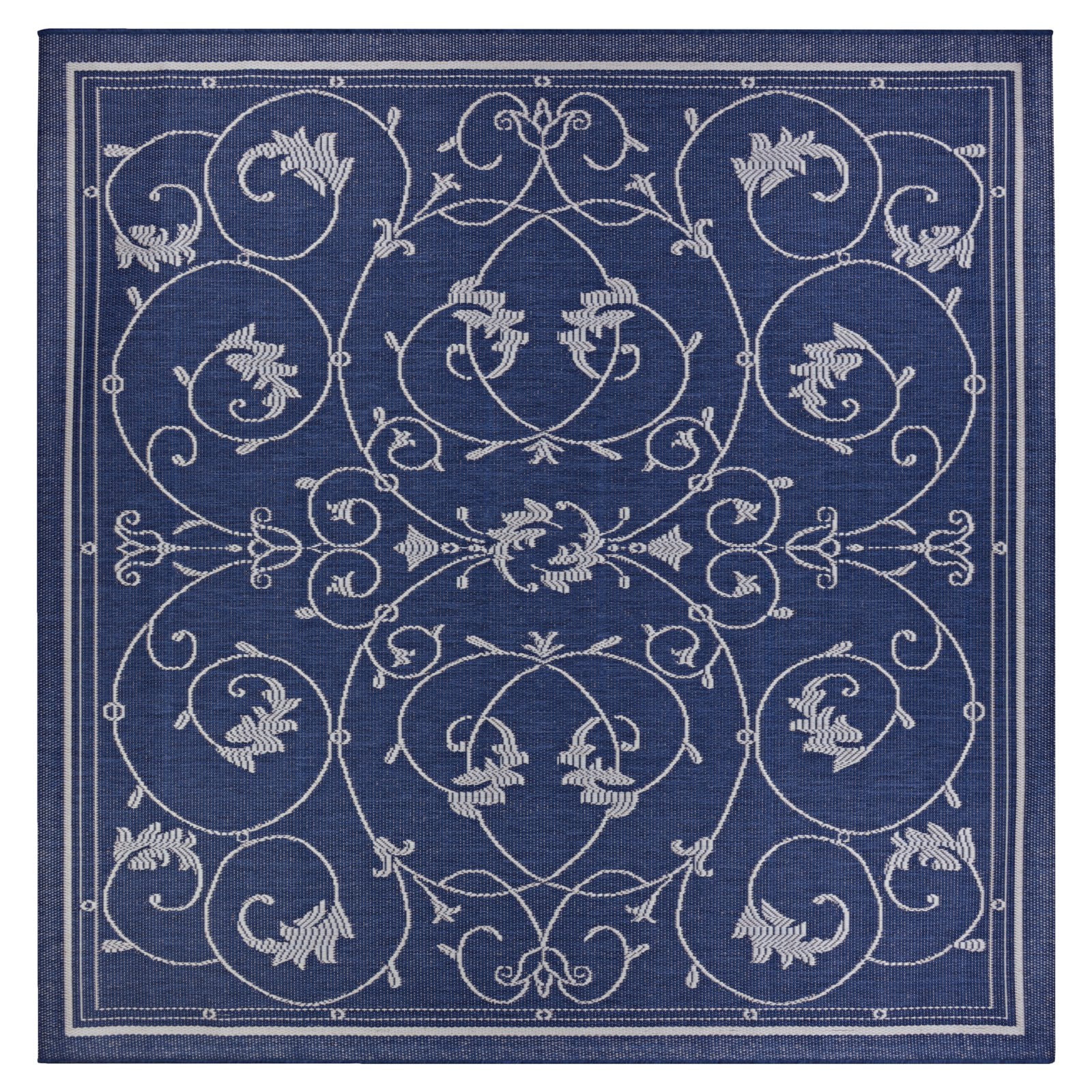 Elegant Ivory-Indigo Flatweave Synthetic Outdoor Rug, 3'9" x 5'5"