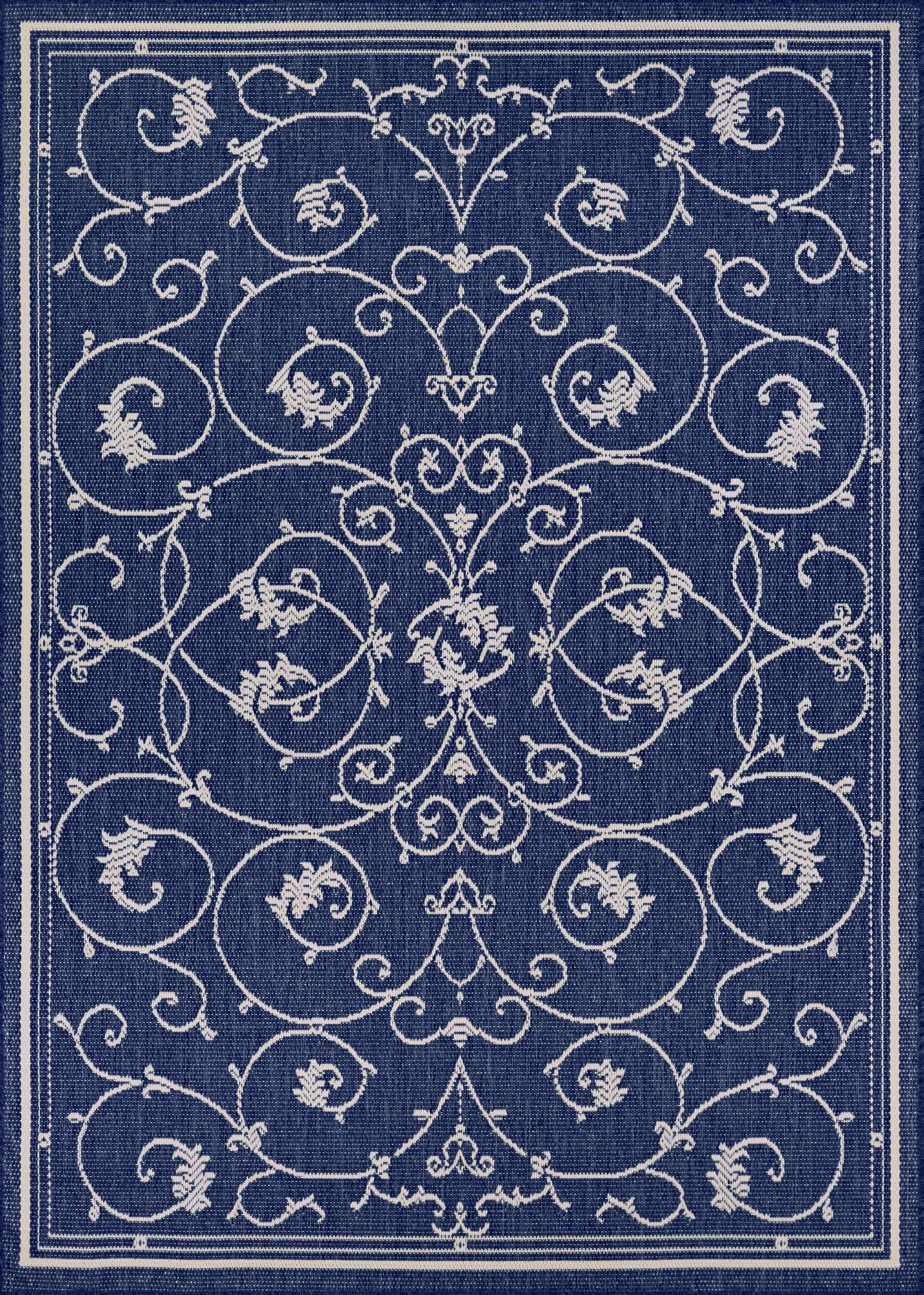 Ivory Indigo Classic Outdoor Rug, Synthetic 5'10" x 9'2"