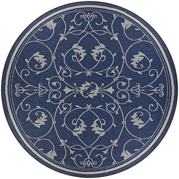 Couristan 7.5' Indigo and Ivory Round Polypropylene Area Throw Rug