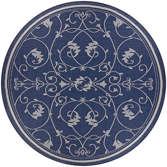 8.5' Indigo and Ivory Round Polypropylene Area Throw Rug