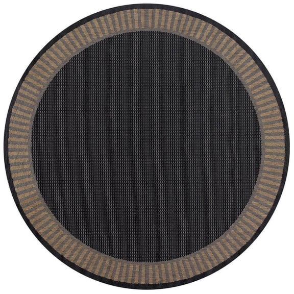 Couristan Recife Wicker Stitch 7'6" Round Black- Brown Outdoor Rug