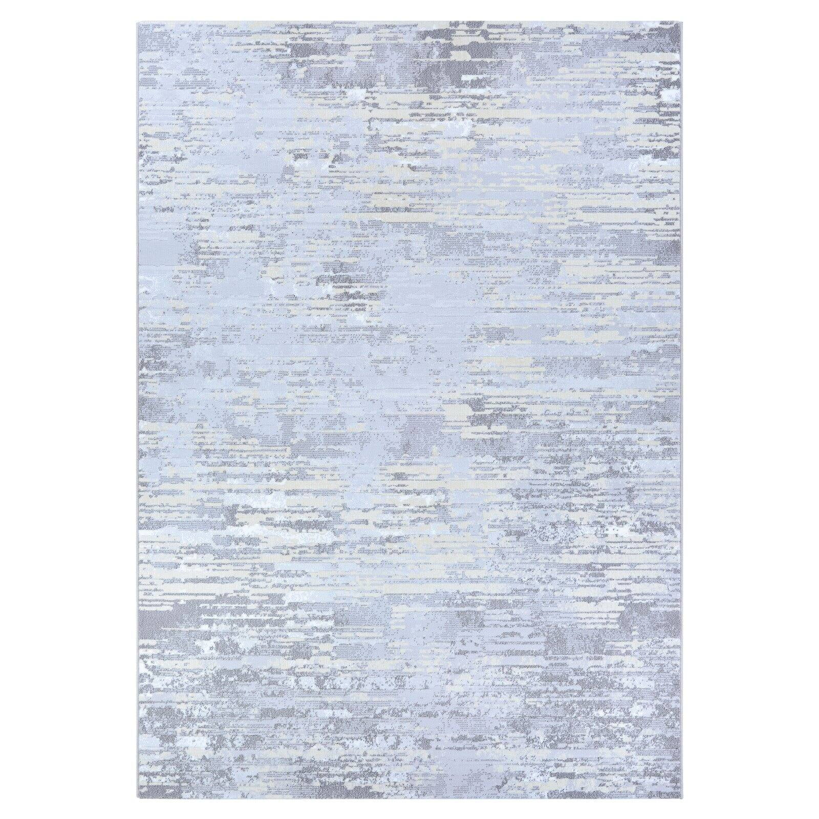 Light Grey and Champagne Abstract Wool Synthetic Area Rug 2' x 3'11"