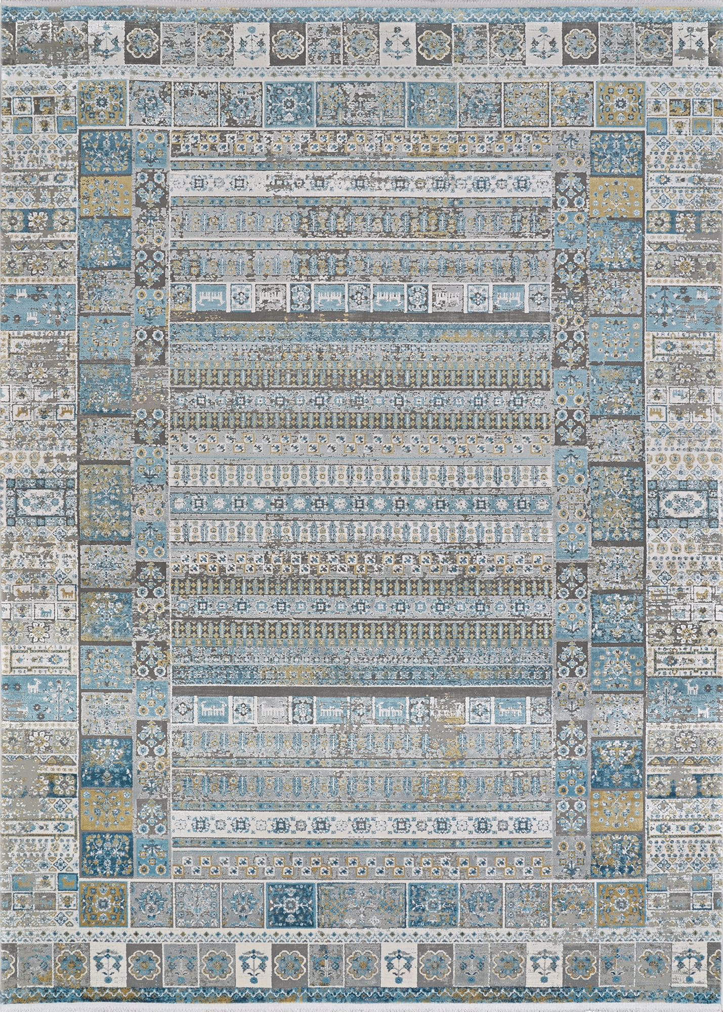 Couristan Siena Tessera 2'7" x 7'2" Blue-Gold-Steel Runner Rug