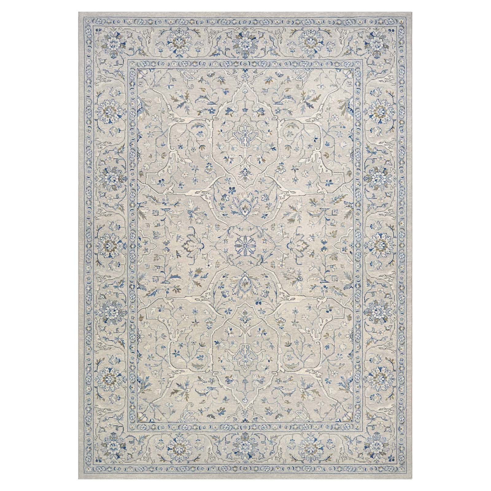 Gray and Beige Synthetic Rectangular Persian-Inspired Area Rug