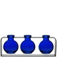 thumbnail image 1 of Couronne Co. Trivo Three Recycled Glass Vases with Metal Stand, Table Top Flower Vase Décor - Cobalt Blue, 1 of 5