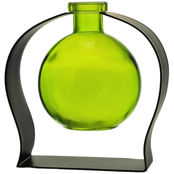 Couronne Company Ball Recycled Glass Vase and Arched Metal Stand, Aphrodite Bud Vase, Lime, 1 Piece