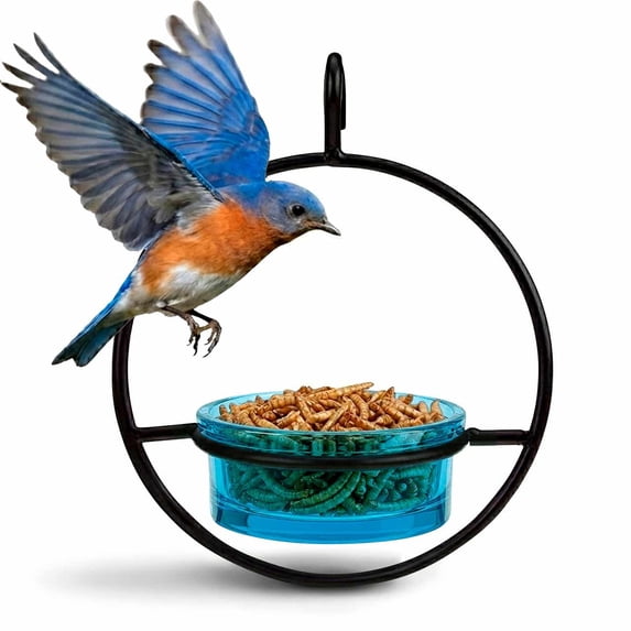 Mosaic Birds Recycled Glass & Metal Hanging Bird Feeder for Outdoors-Oriole Feeder for Garden- Bluebird Feeder -Aqua Blue