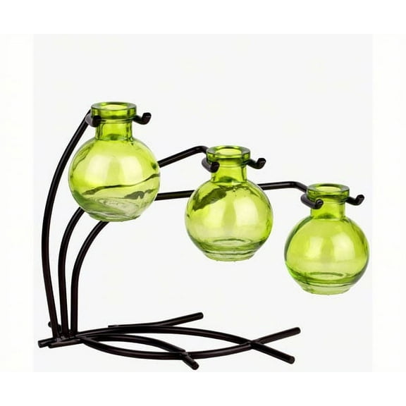 Couronne Co Casablanca Recycled Glass and Metal Glass Vases for Centerpieces, Table Top Decor Vase for Flowers - Lime Green