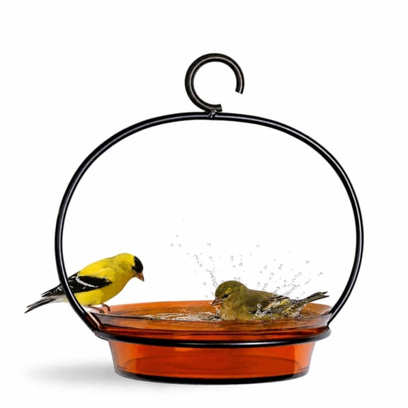 Mosaic Birds Recycled Glass & Metal Cuban Hanging Bird Bath Bowl - Bird Feeders for Outdoors - Lawn Décor - Orange