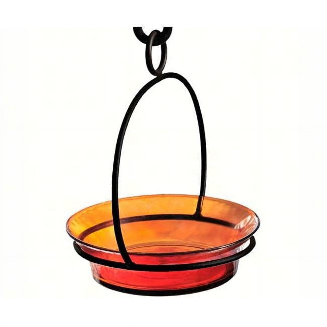 Orange and Red Glass Hanging Bird Feeder with Metal Stand