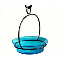Mosaic Birds Recycled Glass & Metal Cuban Hanging Bird Bath Bowl - Bird Feeders for Outdoors - Lawn Décor - Aqua Blue