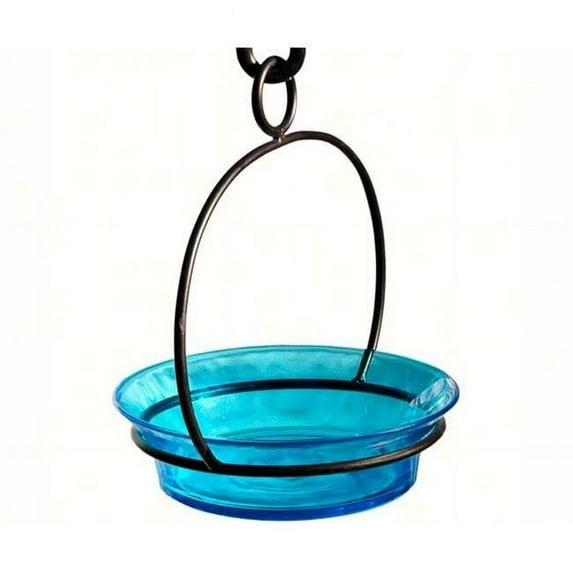 Mosaic Birds Recycled Glass & Metal Cuban Hanging Bird Bath Bowl - Bird Feeders for Outdoors - Lawn Décor - Aqua Blue