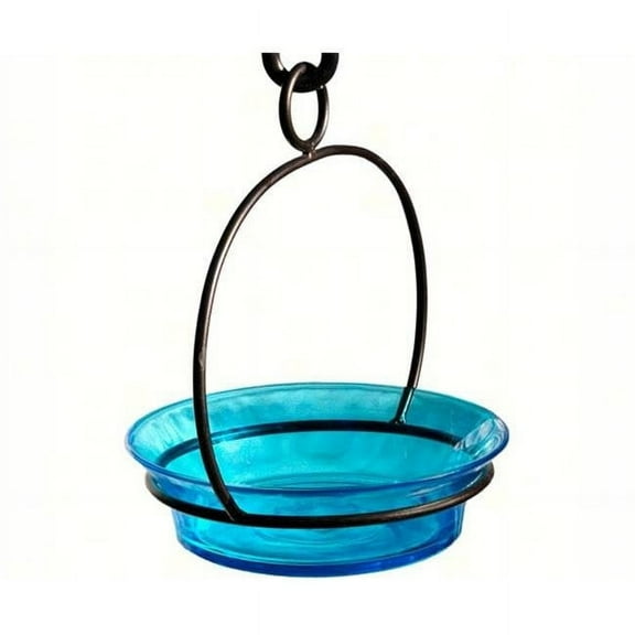 Mosaic Birds Recycled Glass & Metal Cuban Hanging Bird Bath Bowl - Bird Feeders for Outdoors - Lawn Décor - Aqua Blue