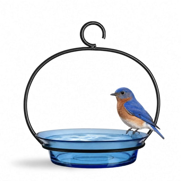 Mosaic Birds Recycled Glass & Metal Cuban Hanging Bird Bath Bowl - Bird Feeders for Outdoors - Lawn Décor - Aqua Blue