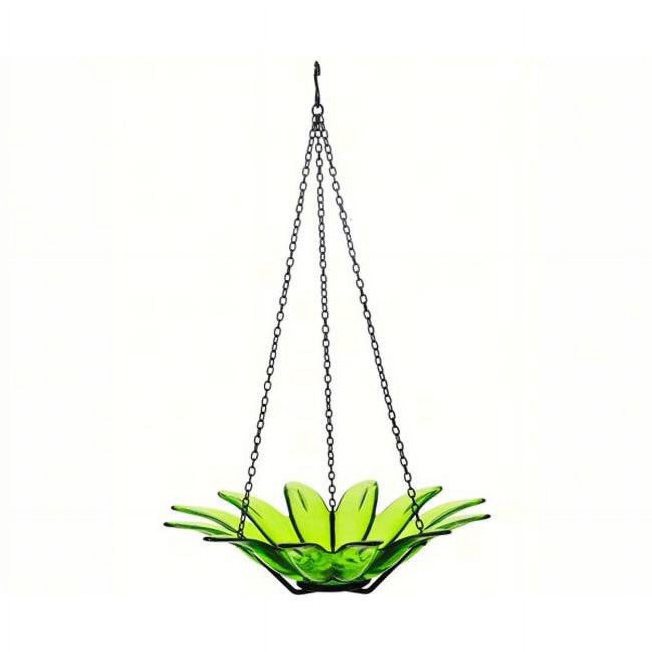Lime Green Recycled Glass Hanging Bird Bath with Metal Stand