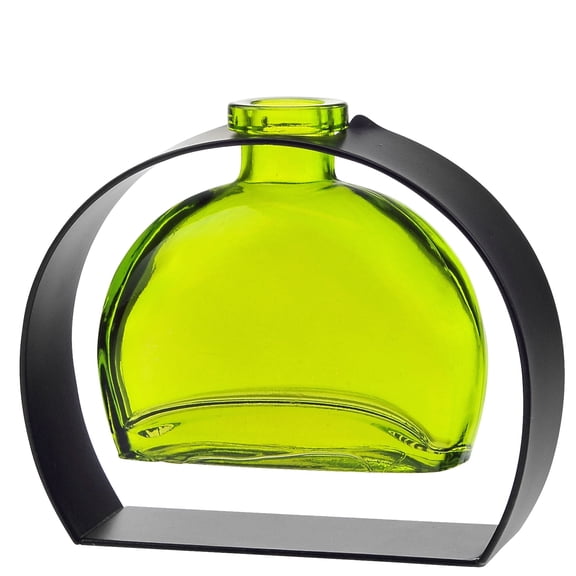 Couronne Co. Fiji Recycled Glass Vases with Arched Metal Stand, Flower Vase Decor for Living Room or Dining Table - 6 oz