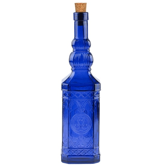 Couronne Co. Ornate Decorative Glass Bottle, G5033G15, 23.7 Ounce Capacity, Cobalt Blue