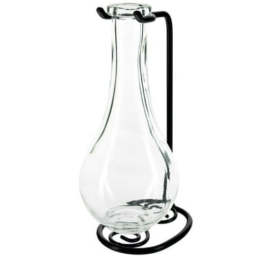 Couronne Company Drop Recycled Glass Vase and Metal Stand, M402-200-00, 8 Inch Tall, 8 Ounce Capacity, Clear, 1 Piece