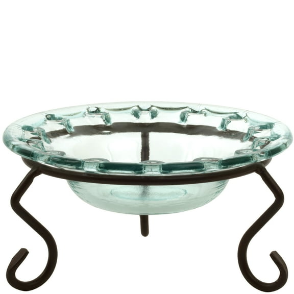 Couronne Company Small Ribbon Recycled Glass Bowl and Metal Stand, M028-200, 8 inch diameter, 15 Ounce Capacity