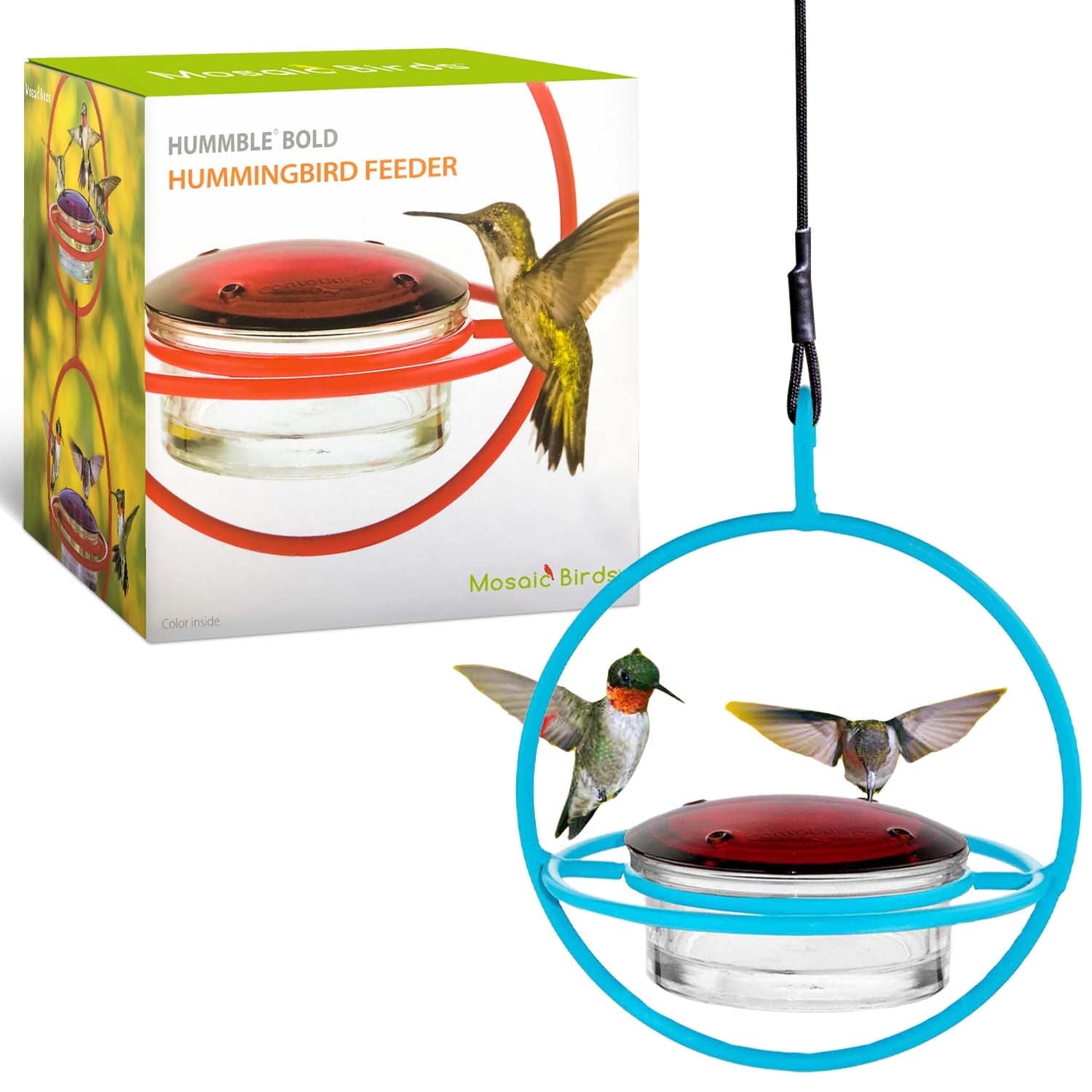 Mosaic Birds Recycled Glass and Metal Hummingbird Feeder for Outdoors - Hanging Bird Decor for Gardens - Aqua
