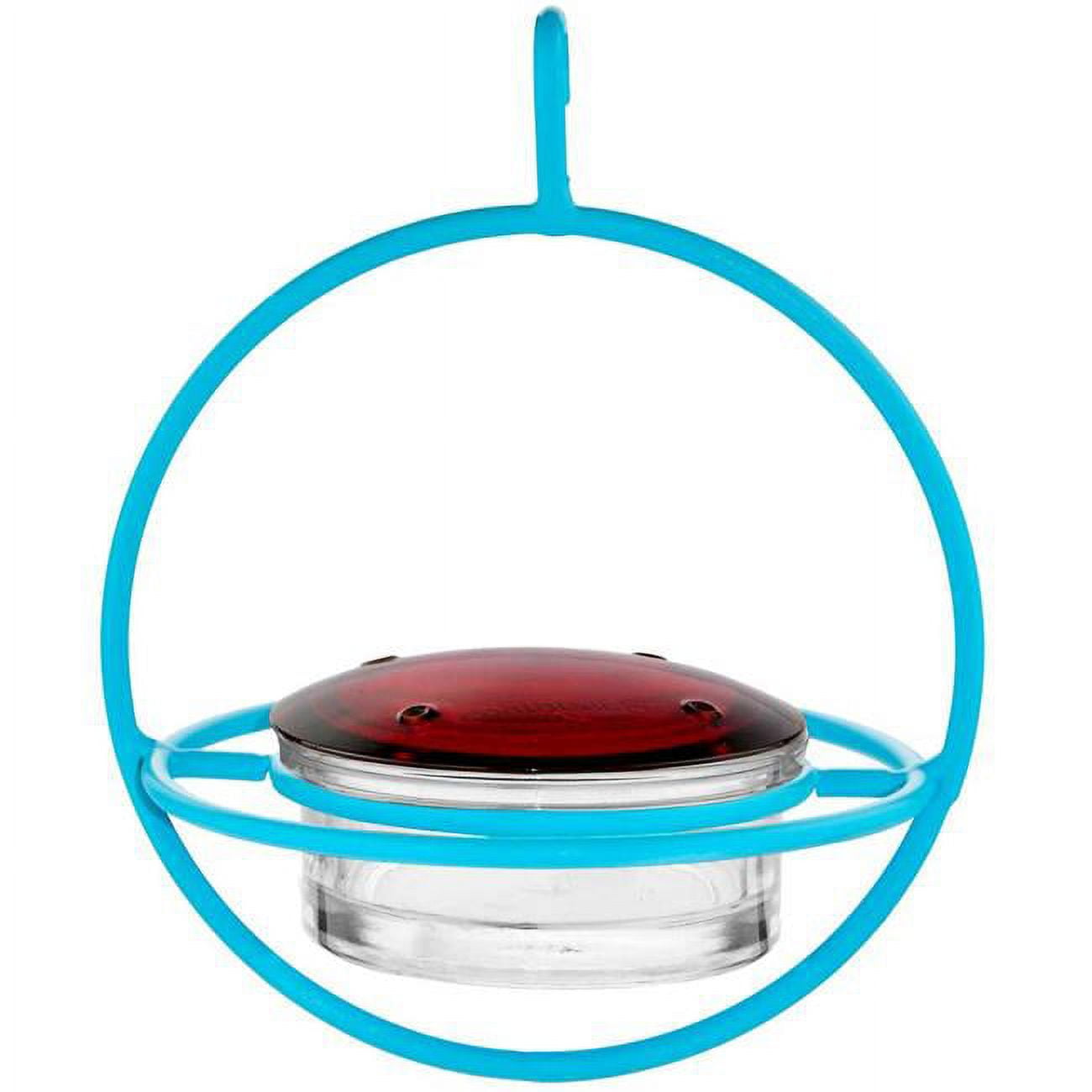 Aqua and Red Hanging Glass Metal Hummingbird Feeder