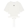 thumbnail image 1 of Courrèges Cropped Ribbon Cut-Out Contrast T-Shirt With Tie Detail (Women's), 1 of 1