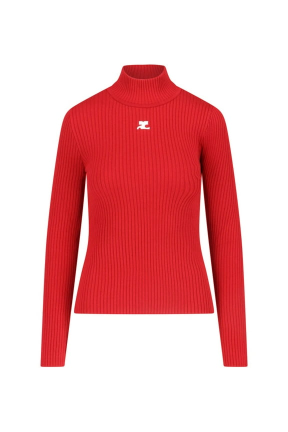 Courrèges High-Neck Ribbed Turtleneck With Embroidered Logo (Women's)