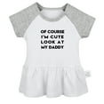 thumbnail image 1 of Of Course I'm Cute Look At My Daddy Novelty Dresses For Baby, Newborn Babies Skirts, Infant Princess Dress, 0-24M Kids Graphic Clothes (Gray Raglan Dresses, 6-12 Months), 1 of 4