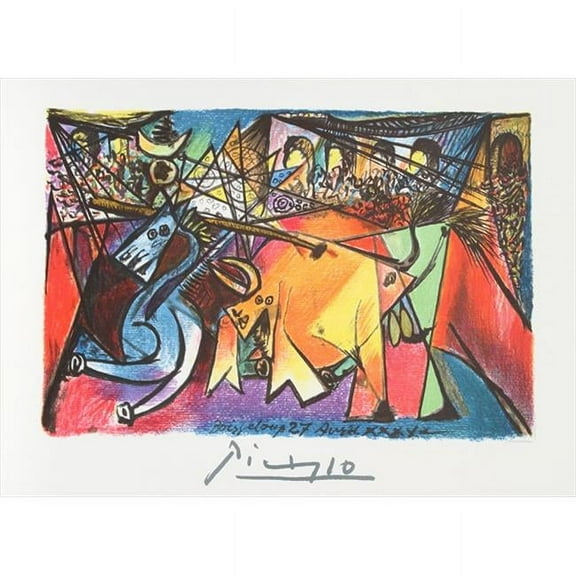 Course de Taureaux- Lithograph on Paper - Yellow- Red- Blue- Black