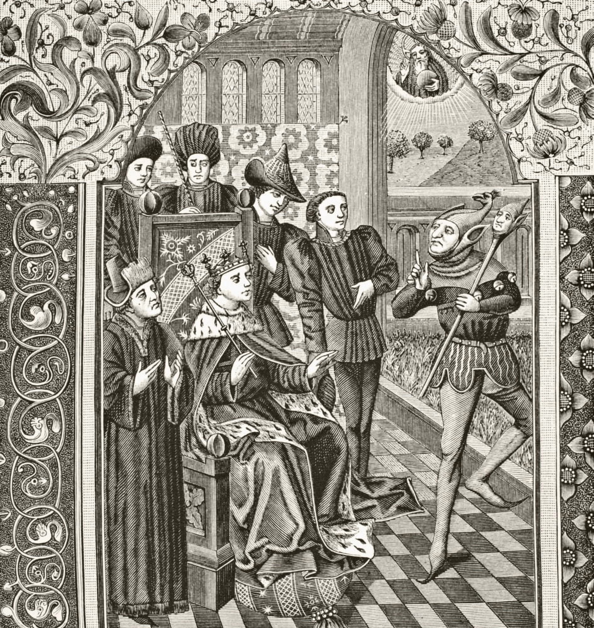 A Court Jester After A Miniature From A 15Th Century French Bible From Science And Literature In The Middle Ages By Paul Lacroix Published London 1878 Canvas Art - Ken Welsh  Design Pics (14 x 15)
