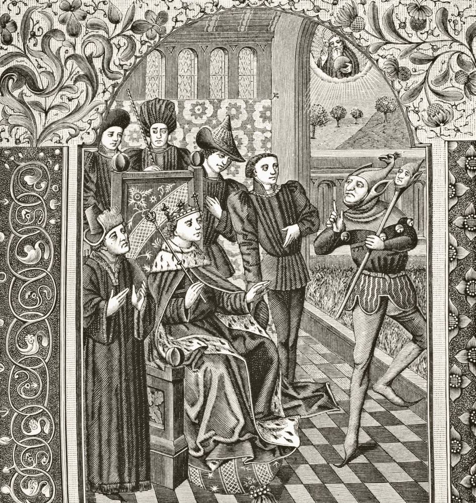 A Court Jester After A Miniature From A 15Th Century French Bible From Science And Literature In The Middle Ages By Paul Lacroix Published London 1878 Canvas Art - Ken Welsh  Design Pics (28 x 30)