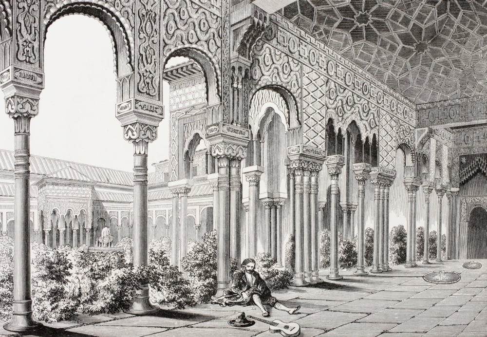 The Court Of The Lions Alhambra Palace Granada Spain As It Was In The 19Th Century From Les Artes Au Moyen Age Published Paris 1873 Canvas Art - Ken Welsh Design Pics (17 x 12)