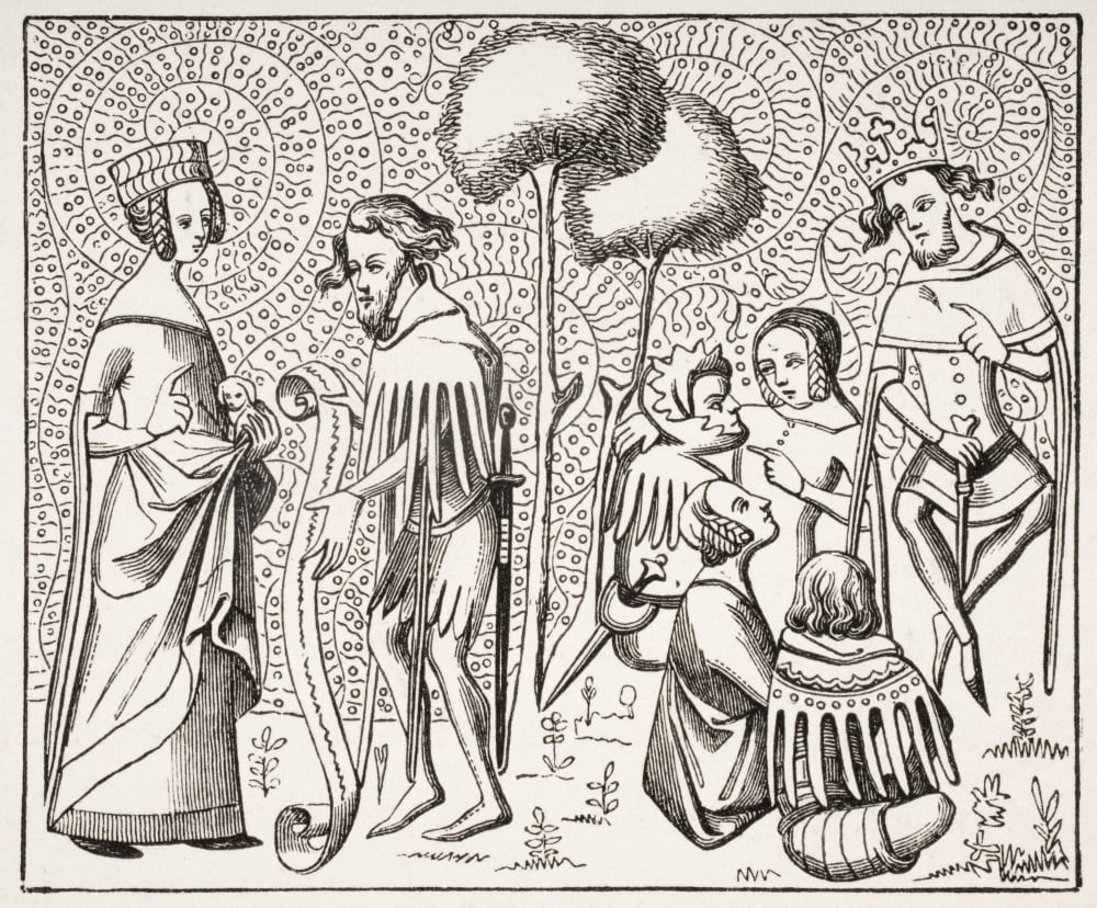 Court Of Love In 14Th Century ProvenceFrance Copy From Ancient Manuscript Canvas Art - Ken Welsh Design Pics (32 x 26)