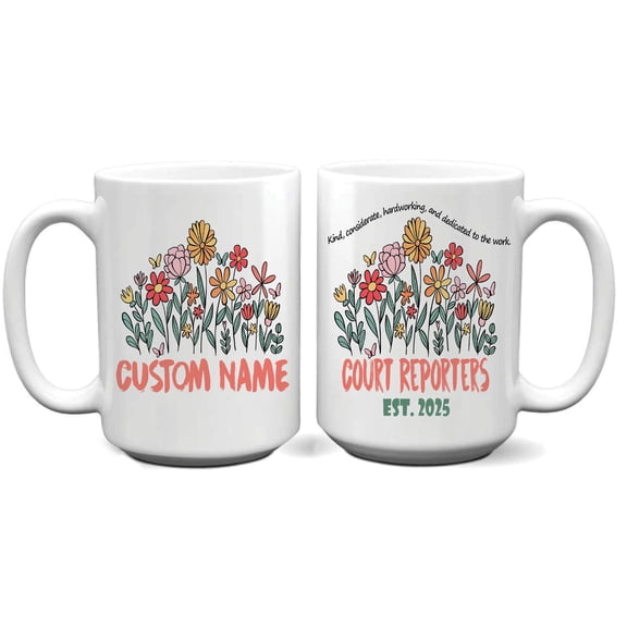 Court Reporter Mug – 11oz 15oz Personalized Ceramic Coffee Cup – Ideal Gift for Legal Professionals – Nature-Inspired Design with Name Option