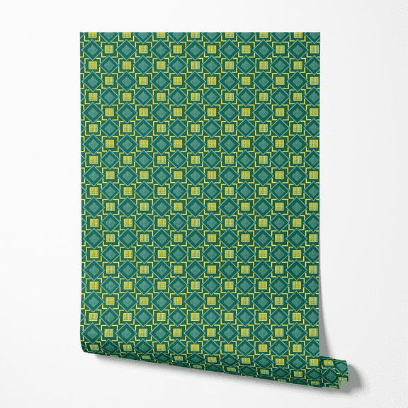 Court Sport Geo in Green and Yellow Wallpaper - Sample