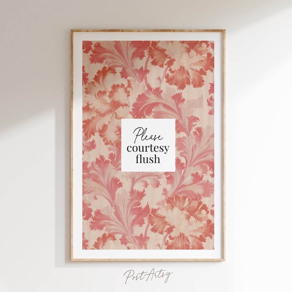 Courtesy Flush Bathroom Art Print Pink & Peach Retro Decor