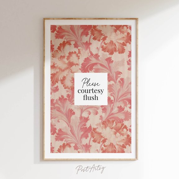 Courtesy Flush Bathroom Art Print Pink & Peach Retro Decor