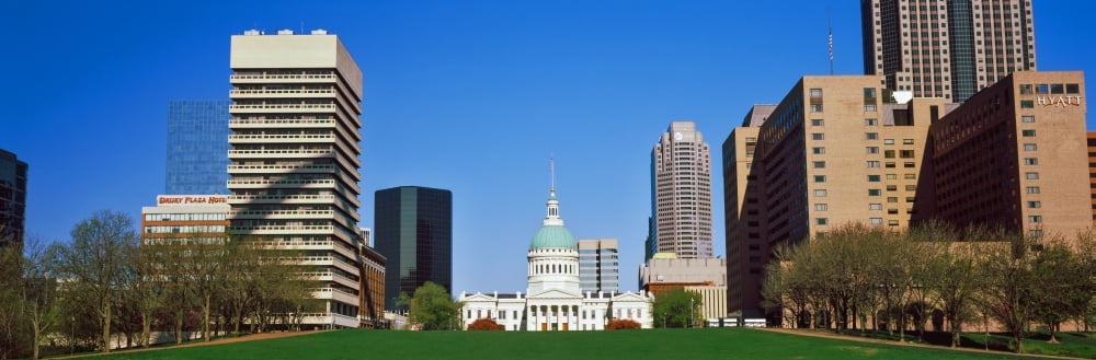 Courthouse building with shadow of Gateway Arch Old Courthouse St Louis Missouri USA Canvas Art - Panoramic Images (36 x 12)