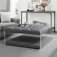 thumbnail image 1 of Posh Living Courtney Linen Fabric Cocktail Ottoman with Nailhead in Light Gray, 1 of 6