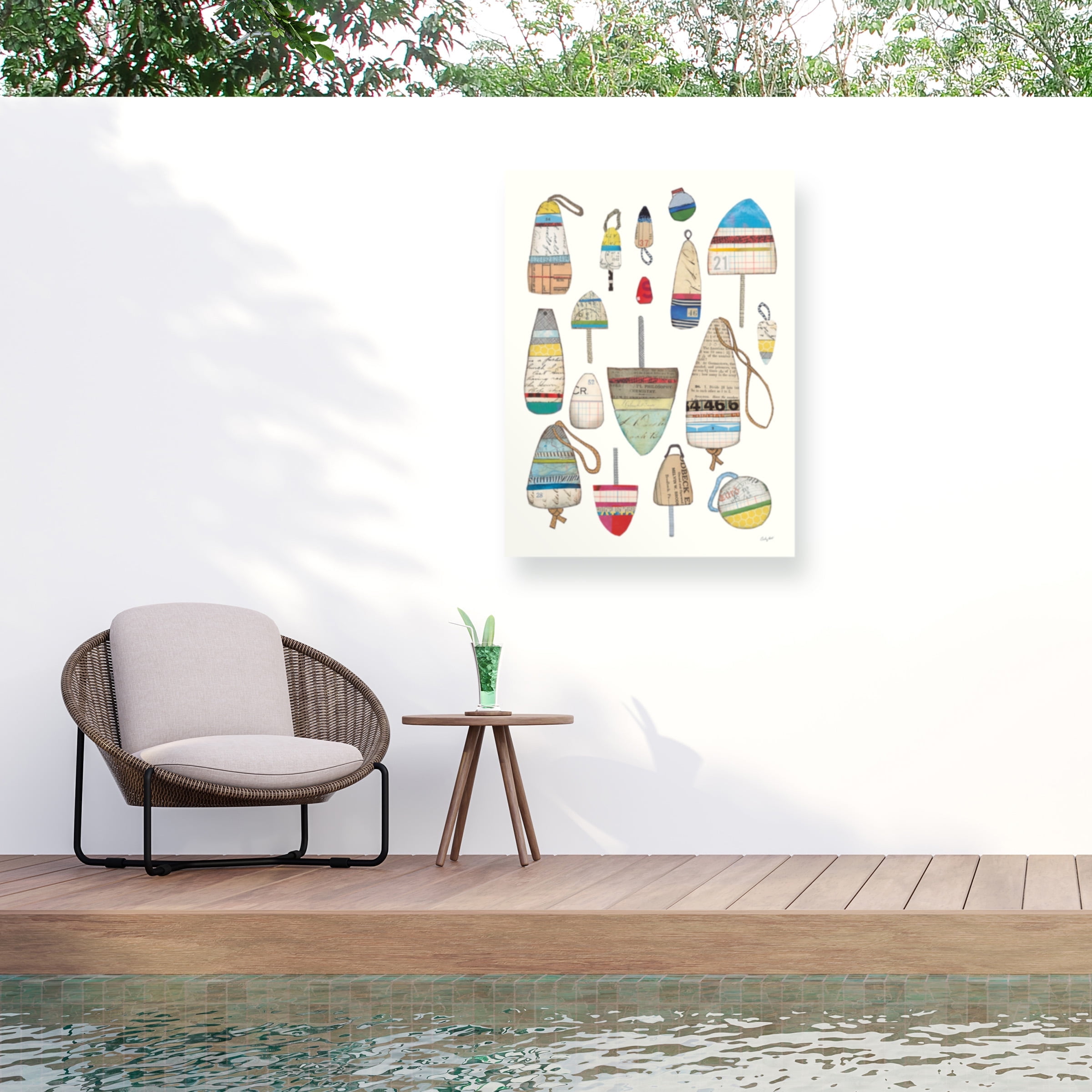 Courtney Prahl 'Lobster Buoys on White' Outdoor Canvas 24x18